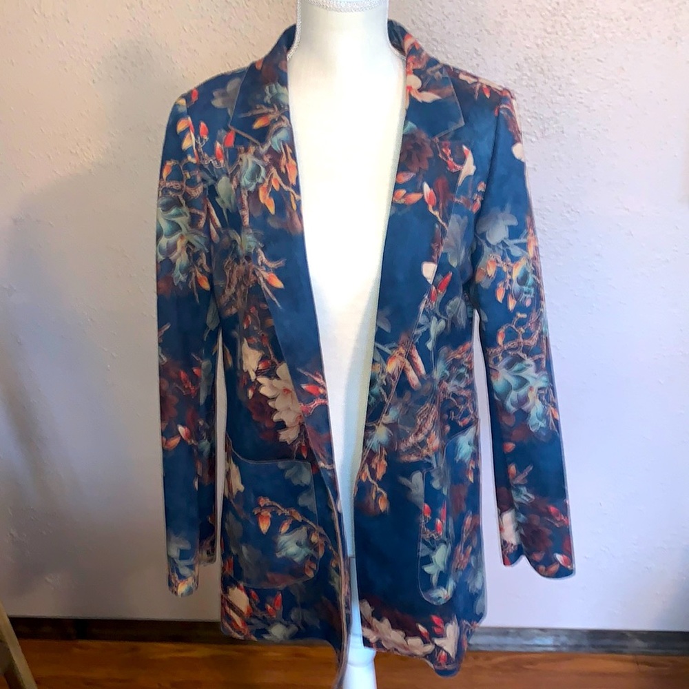 NWT Solitaire by Anthropologie faux suede floral open front blazer